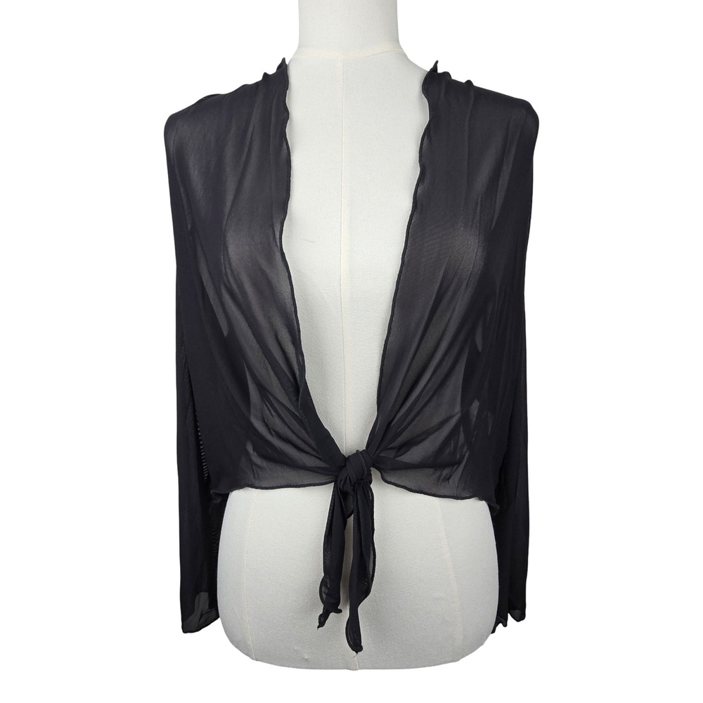 Joseph Ribkoff Shrug Women 16 Black Sheer Mesh Tie Front Cocktail Evening Wrap